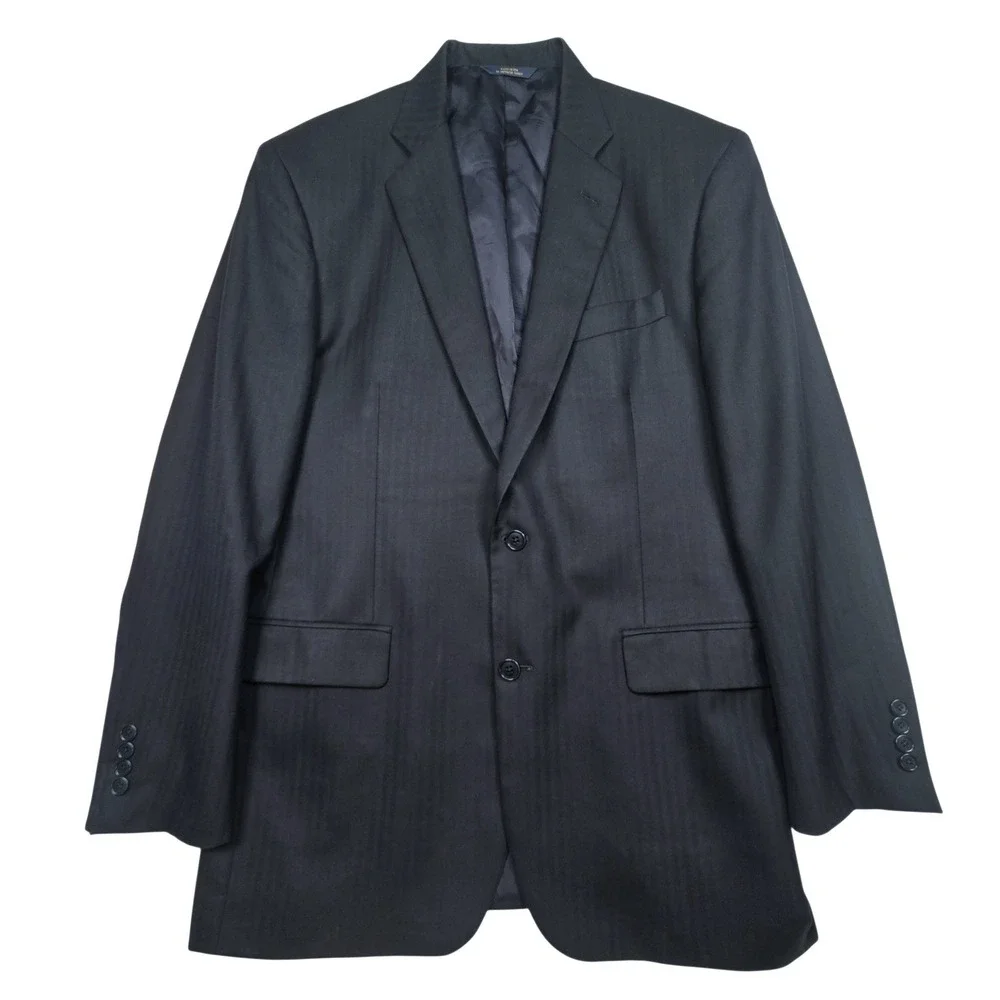 Brooks Brothers Saxxon Wool 1818 Madison Blazer Mens 42L Dark Blue Herringbone